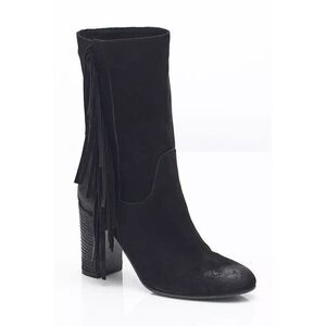 NEW FREE PEOPLE Sz 39 WILD ROSE SLOUCH BOOT FRINGE HEELED BOOT IN BLACK
